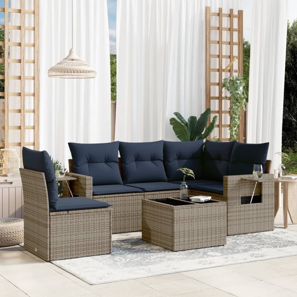 Set Divani da Giardino 6 pz con Cuscini in Polyrattan