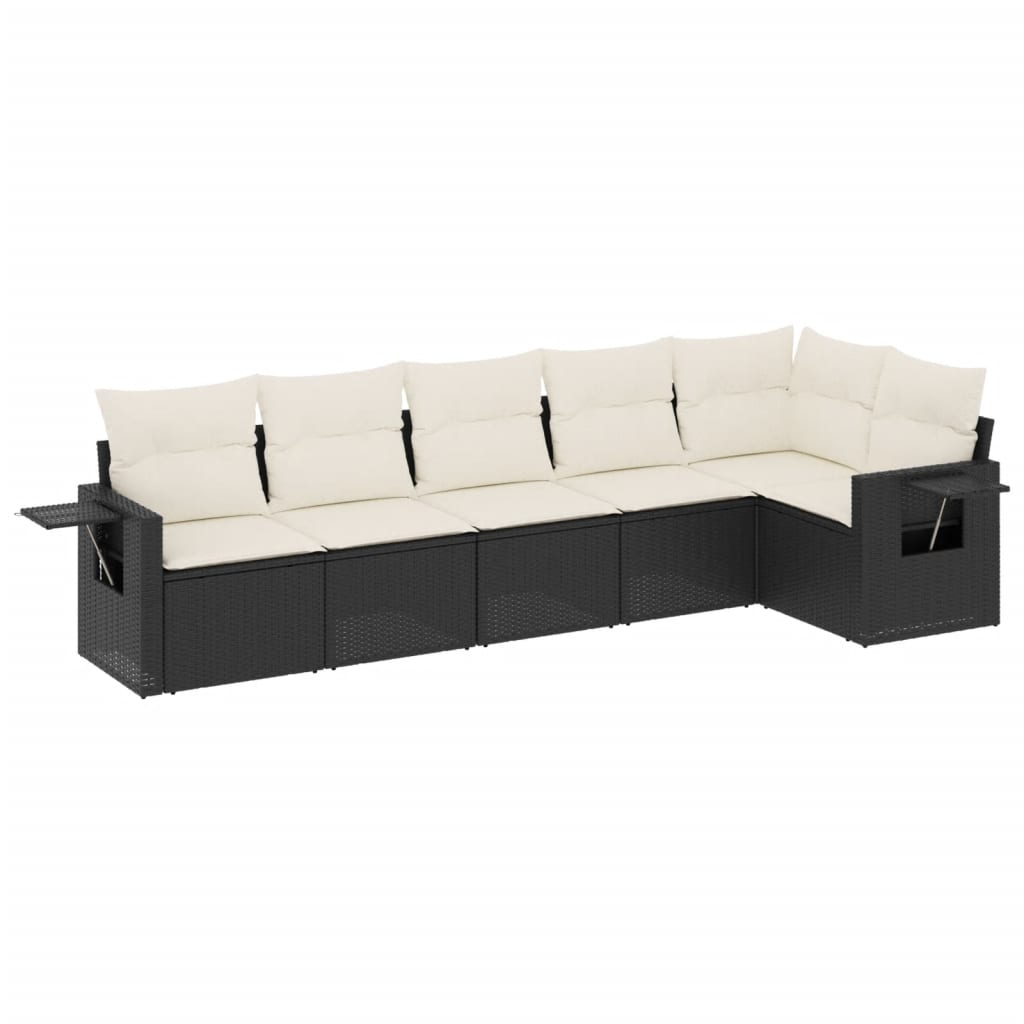 Set Divano da Giardino 6 pz con Cuscini Nero in Polyrattan | homemem39