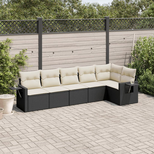 Set Divano da Giardino 6 pz con Cuscini Nero in Polyrattan | homemem39
