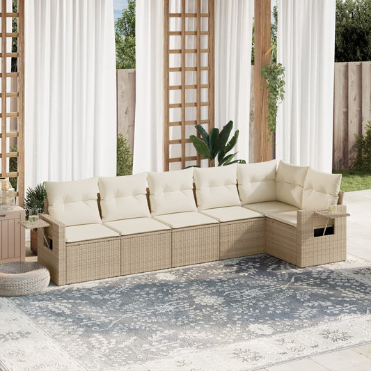 Set Divano da Giardino 6 pz con Cuscini Beige in Polyrattan - homemem39