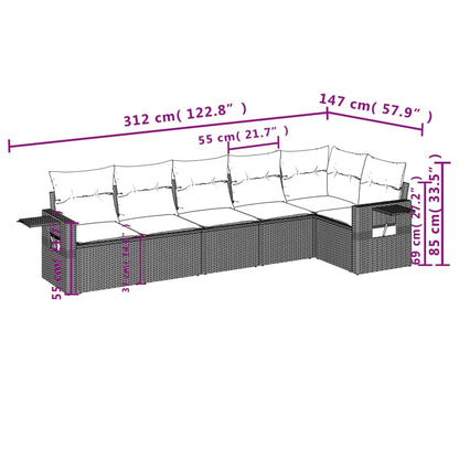 Set Divano da Giardino 6 pz con Cuscini Beige in Polyrattan | homemem39