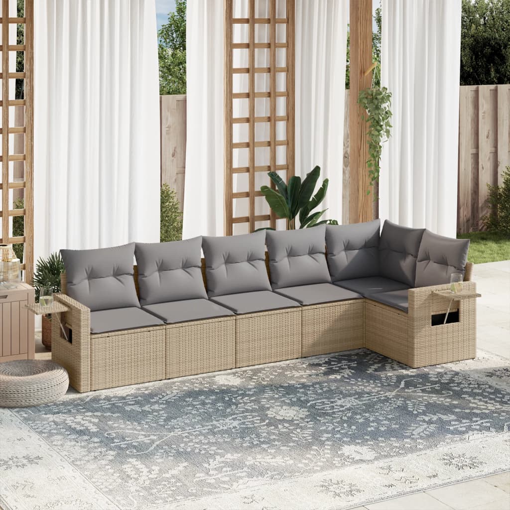 Set Divano da Giardino 6 pz con Cuscini Beige in Polyrattan - homemem39