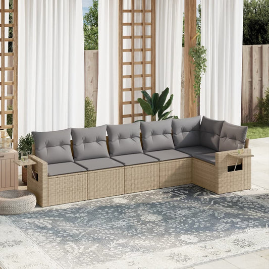 Set Divano da Giardino 6 pz con Cuscini Beige in Polyrattan - homemem39