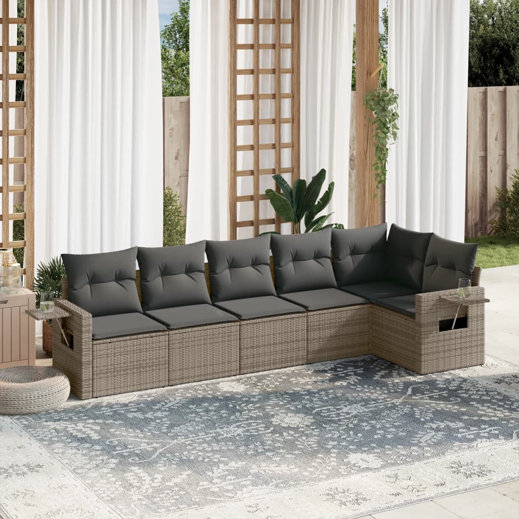 Set Divano da Giardino 6 pz con Cuscini Grigio in Polyrattan - homemem39