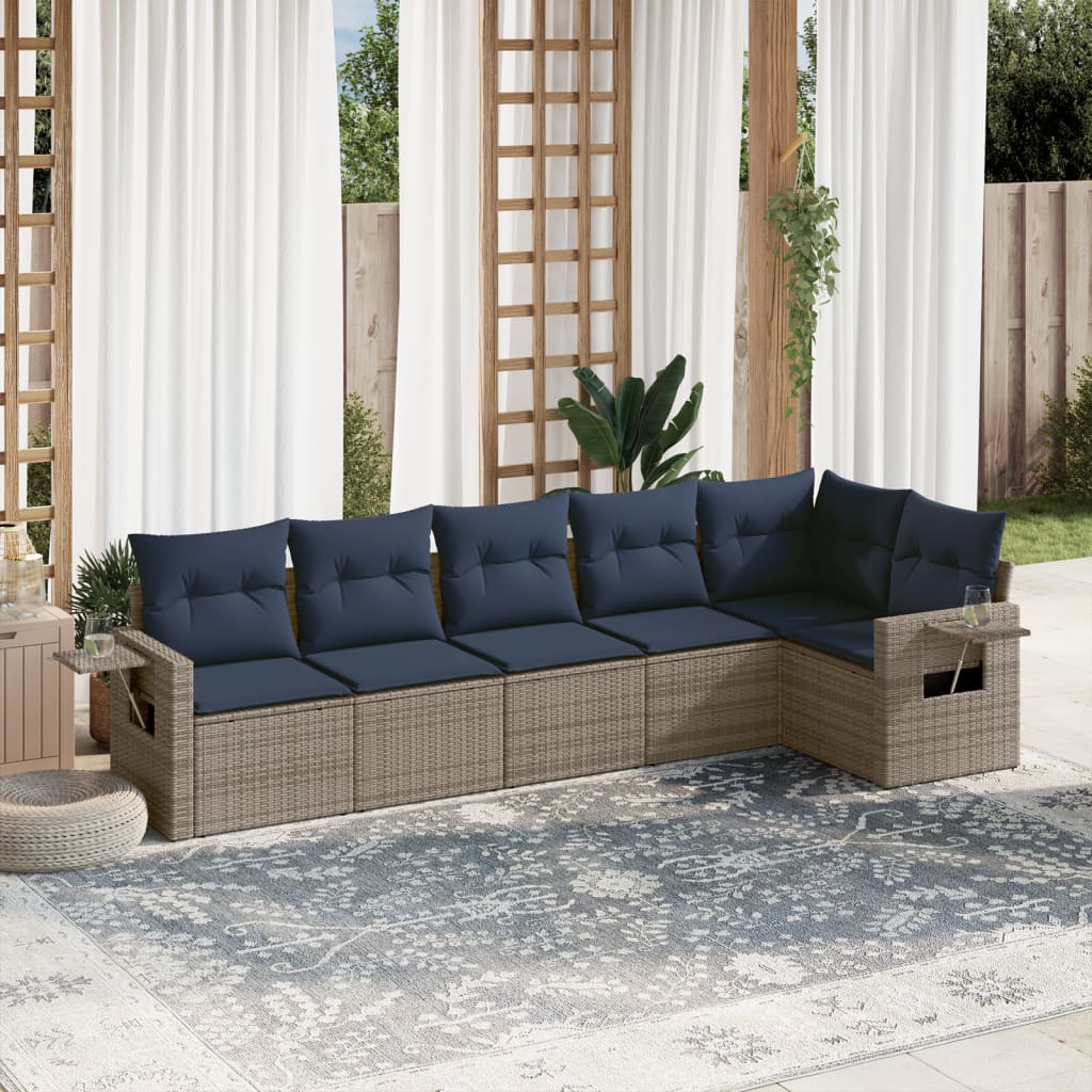 Set Divani da Giardino 6 pz con Cuscini Grigio in Polyrattan | homemem39