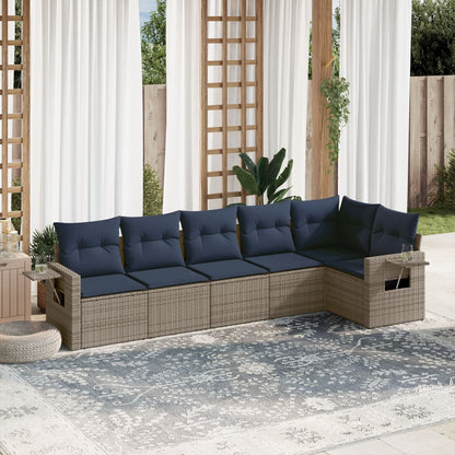 Set Divani da Giardino 6 pz con Cuscini Grigio in Polyrattan | homemem39