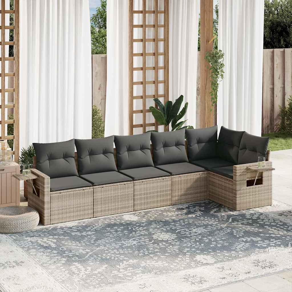 Set Divano da Giardino 6pz con Cuscini Grigio Chiaro Polyrattan - homemem39