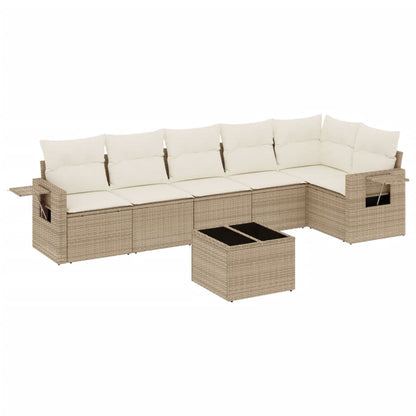 Set Divani da Giardino 7 pz con Cuscini Beige in Polyrattan - homemem39