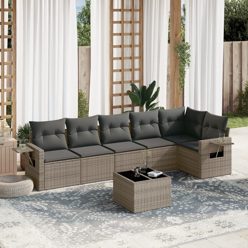 Set Divani da Giardino 7 pz con Cuscini Grigio in Polyrattan - homemem39