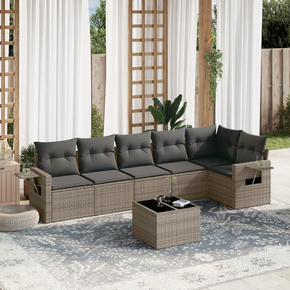 Set Divani da Giardino 7 pz con Cuscini Grigio in Polyrattan