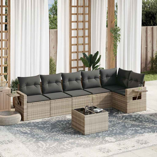 Set Divani da Giardino 7pz con Cuscini Grigio Chiaro Polyrattan - homemem39