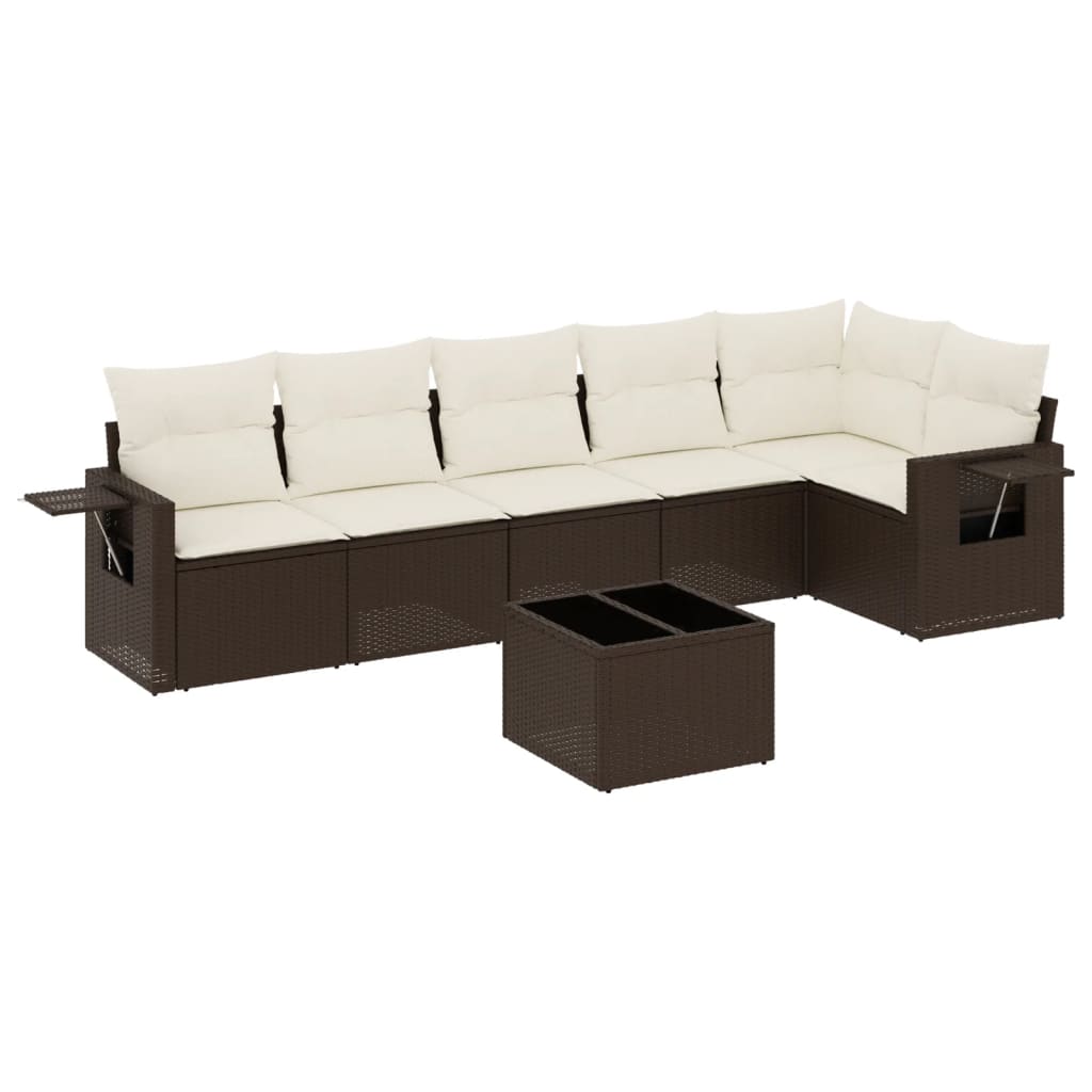 Set Divani da Giardino 7 pz con Cuscini Marrone in Polyrattan - homemem39
