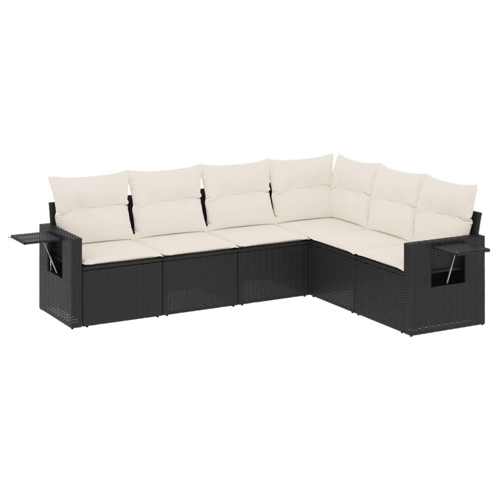 Set Divano da Giardino 6 pz con Cuscini Nero in Polyrattan - homemem39