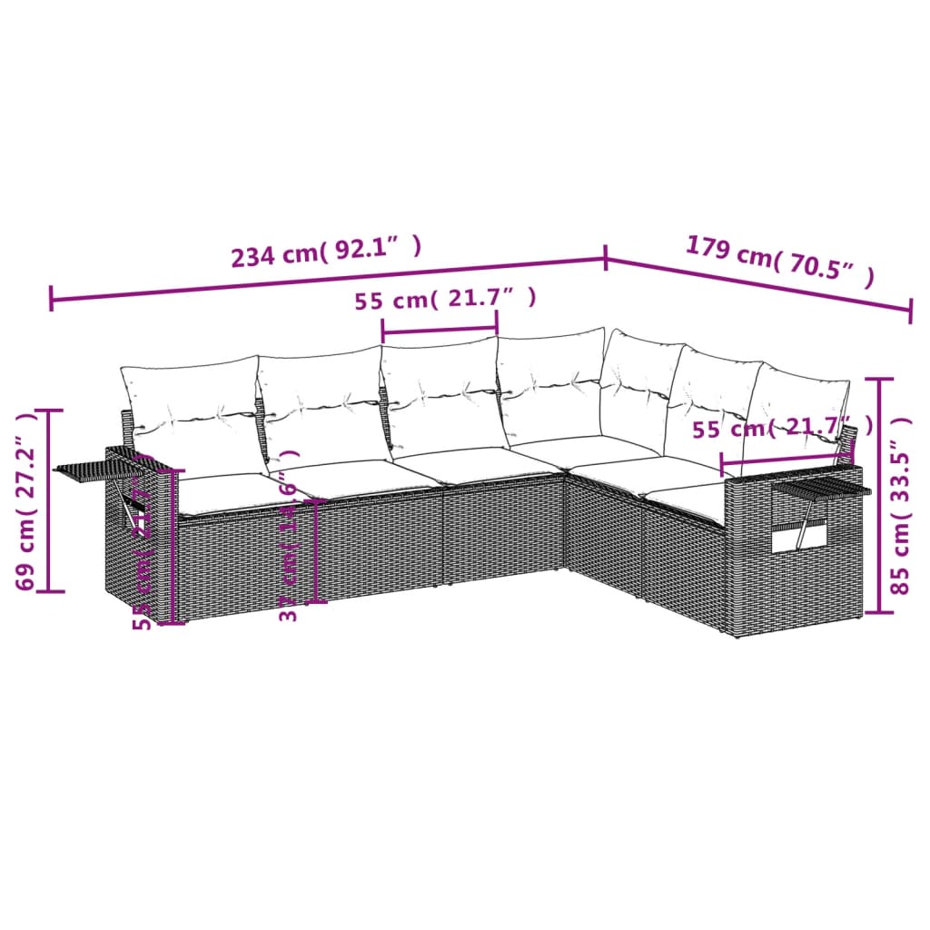 Set Divano da Giardino 6 pz con Cuscini Beige in Polyrattan | homemem39