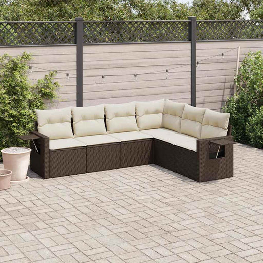Set Divano da Giardino 6 pz con Cuscini Marrone in Polyrattan | homemem39