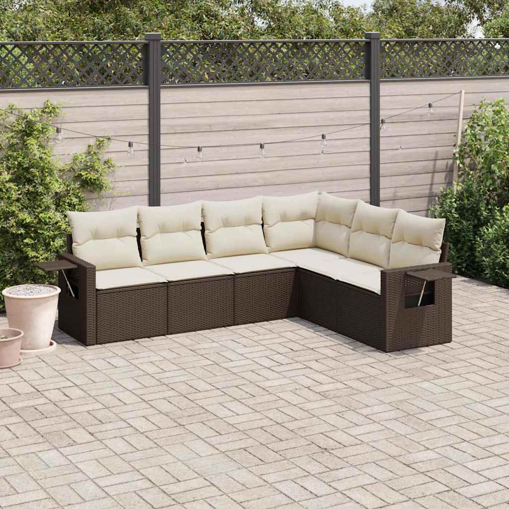 Set Divano da Giardino 6 pz con Cuscini Marrone in Polyrattan - homemem39