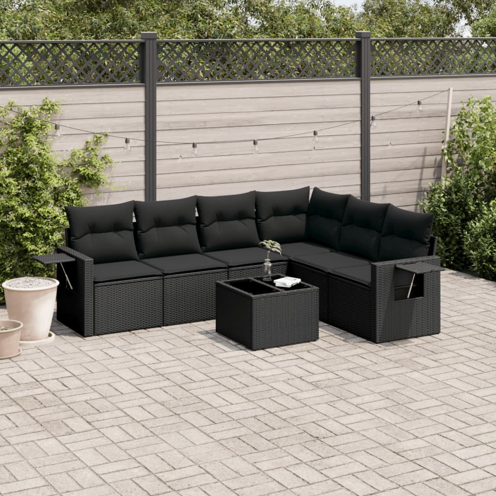 Set Divani da Giardino con Cuscini 7pz Nero Polyrattan - homemem39