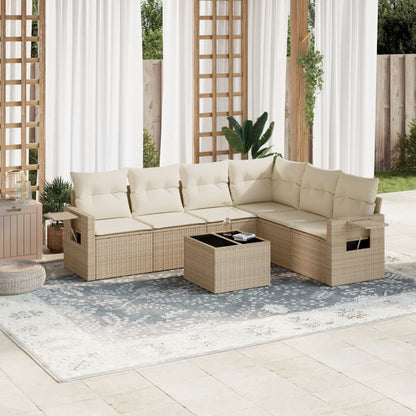 Set Divani da Giardino 7 pz con Cuscini Beige in Polyrattan - homemem39