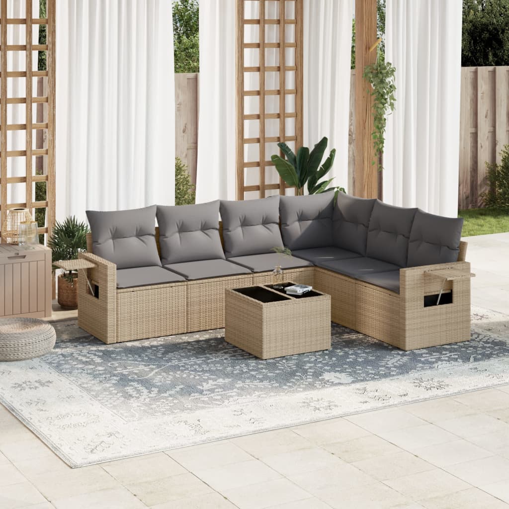 Set Divani da Giardino 7 pz con Cuscini Beige in Polyrattan - homemem39