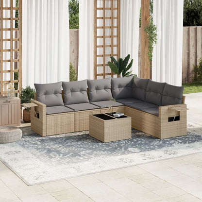 Set Divani da Giardino 7 pz con Cuscini Beige in Polyrattan - homemem39