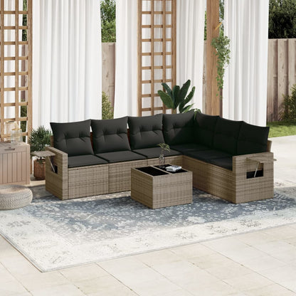 Set Divani da Giardino 7 pz con Cuscini Grigio in Polyrattan - homemem39