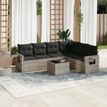 Set Divani da Giardino 7pz con Cuscini Grigio Chiaro Polyrattan - homemem39