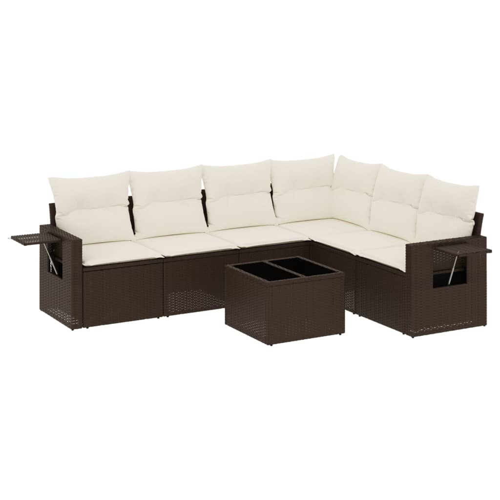 Set Divani da Giardino 7 pz con Cuscini Marrone in Polyrattan - homemem39