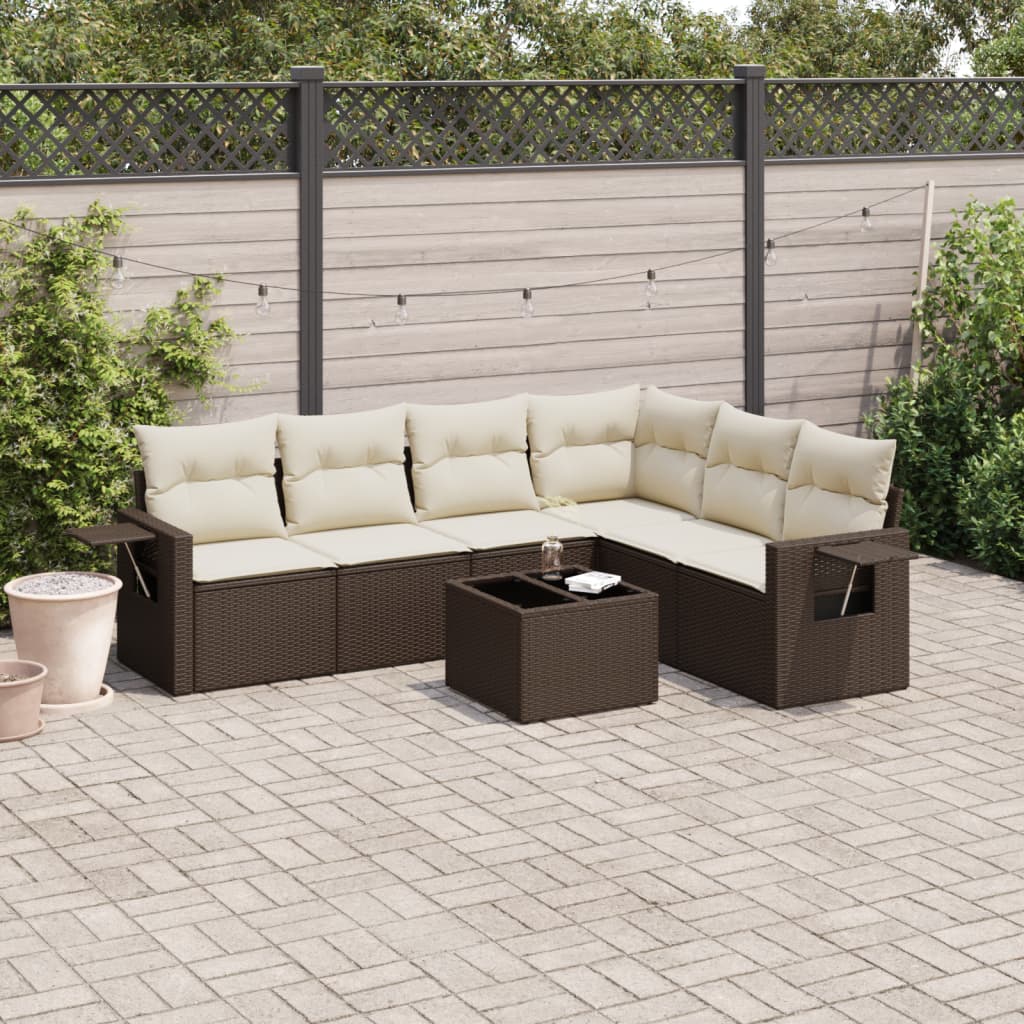 Set Divani da Giardino 7 pz con Cuscini Marrone in Polyrattan - homemem39