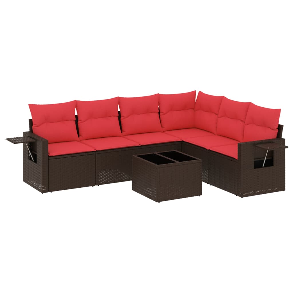 Set Divani da Giardino 7 pz con Cuscini Marrone in Polyrattan