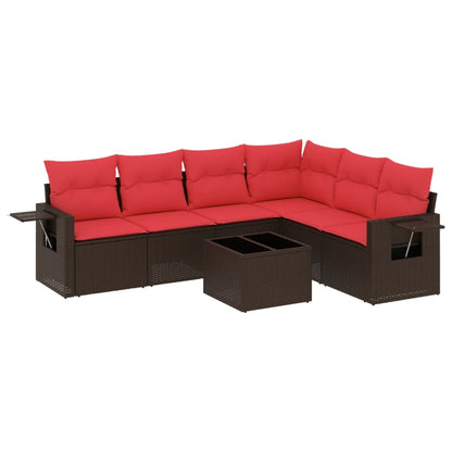 Set Divani da Giardino 7 pz con Cuscini Marrone in Polyrattan