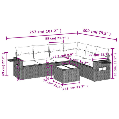 Set Divani da Giardino 7 pz con Cuscini Marrone in Polyrattan