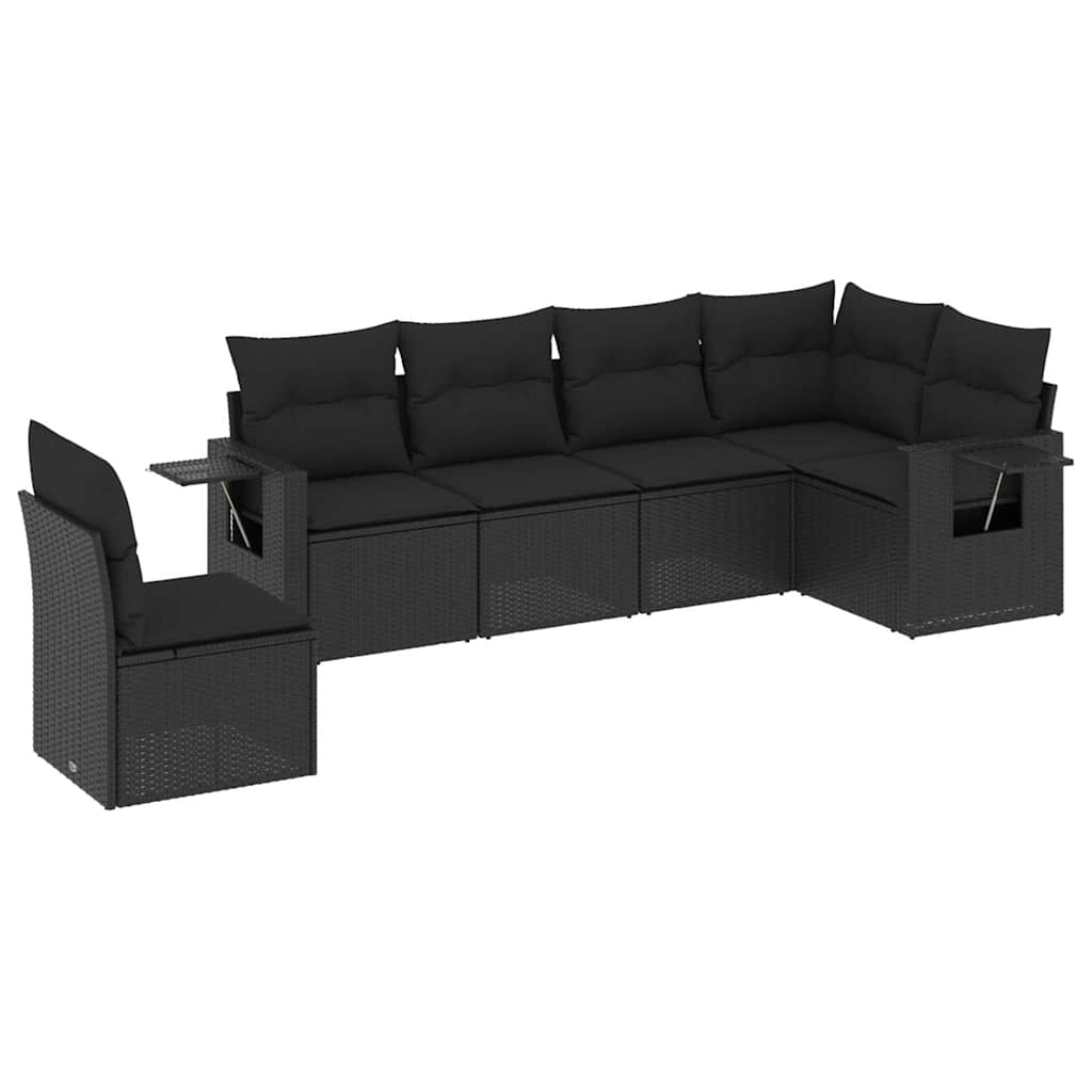 Set Divano da Giardino 6 pz con Cuscini Nero in Polyrattan | homemem39