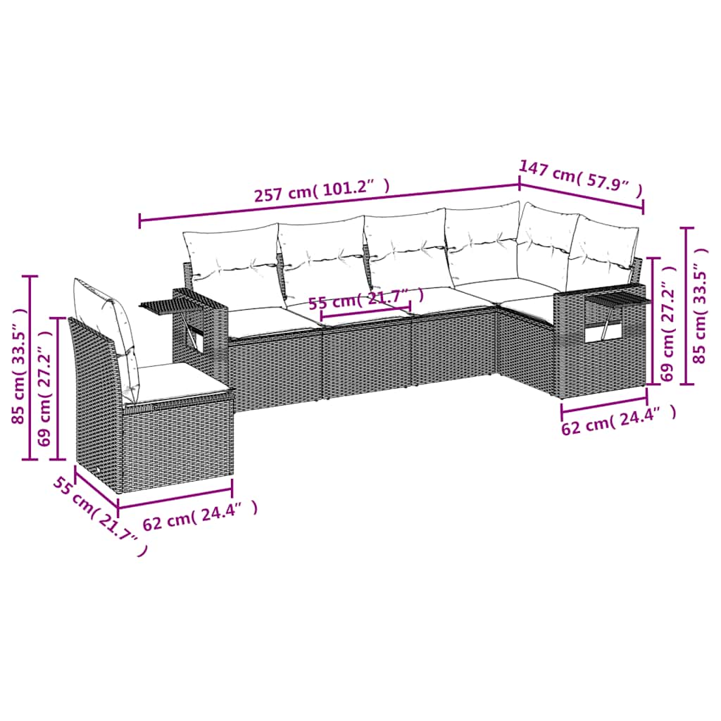 Set Divano da Giardino 6 pz con Cuscini Nero in Polyrattan | homemem39