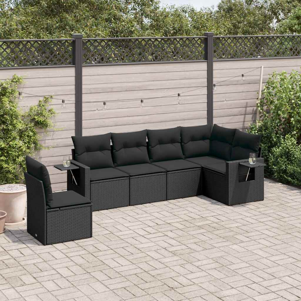 Set Divano da Giardino 6 pz con Cuscini Nero in Polyrattan | homemem39