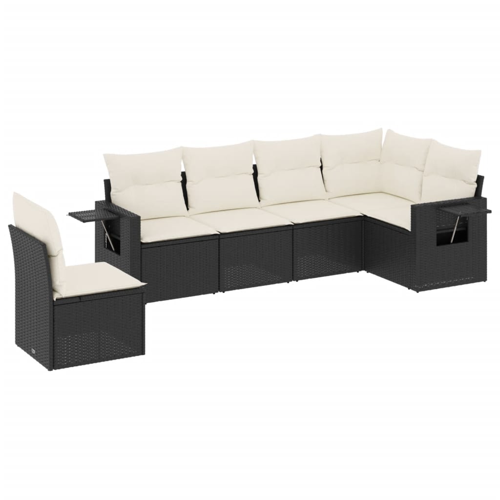 Set Divano da Giardino 6 pz con Cuscini Nero in Polyrattan