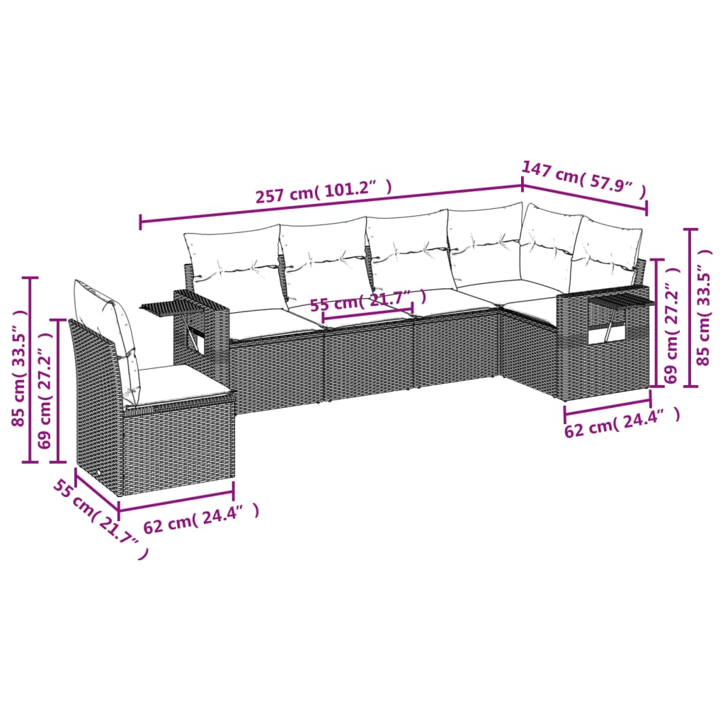 Set Divano da Giardino 6 pz con Cuscini Nero in Polyrattan | homemem39