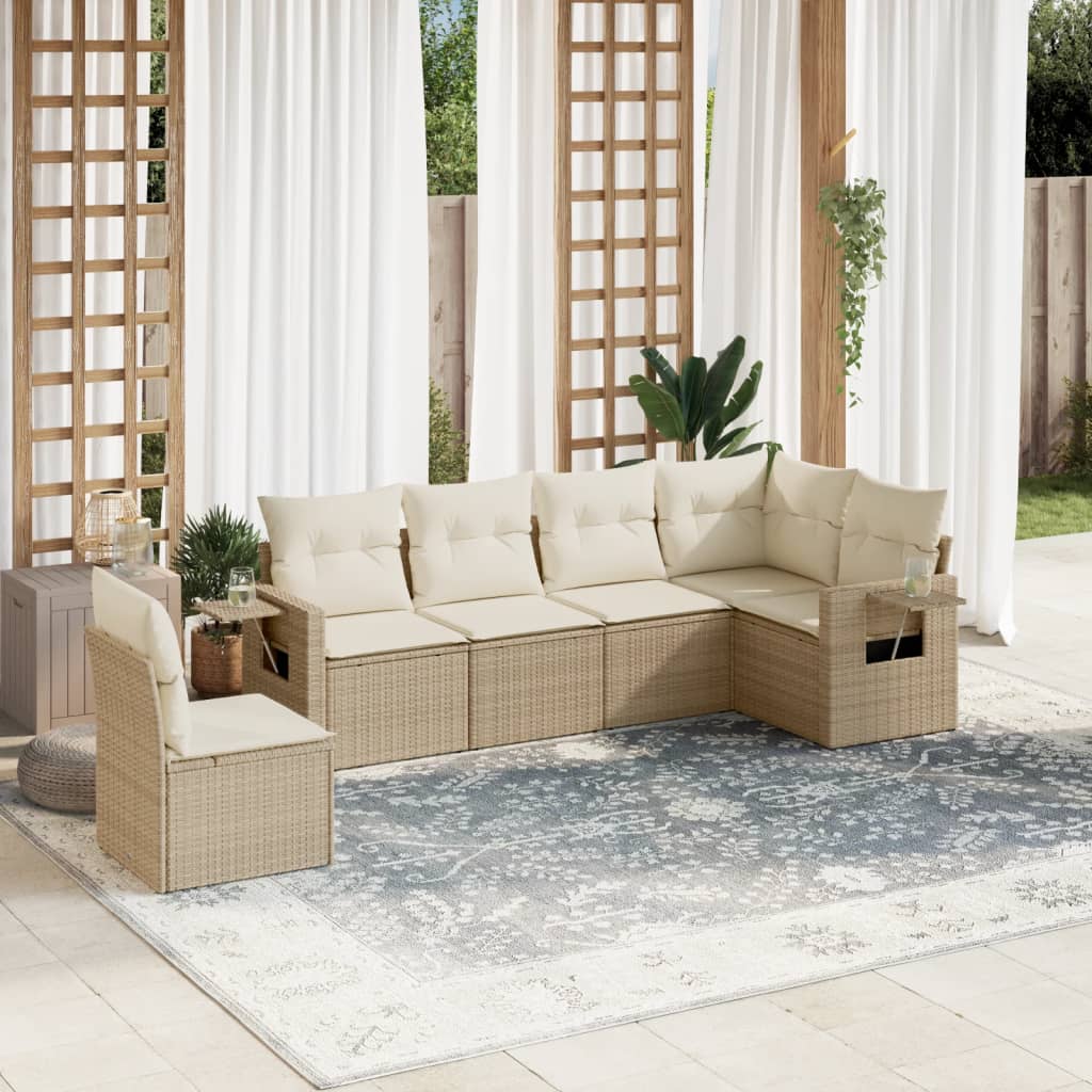 Set Divano da Giardino 6 pz con Cuscini Beige in Polyrattan - homemem39