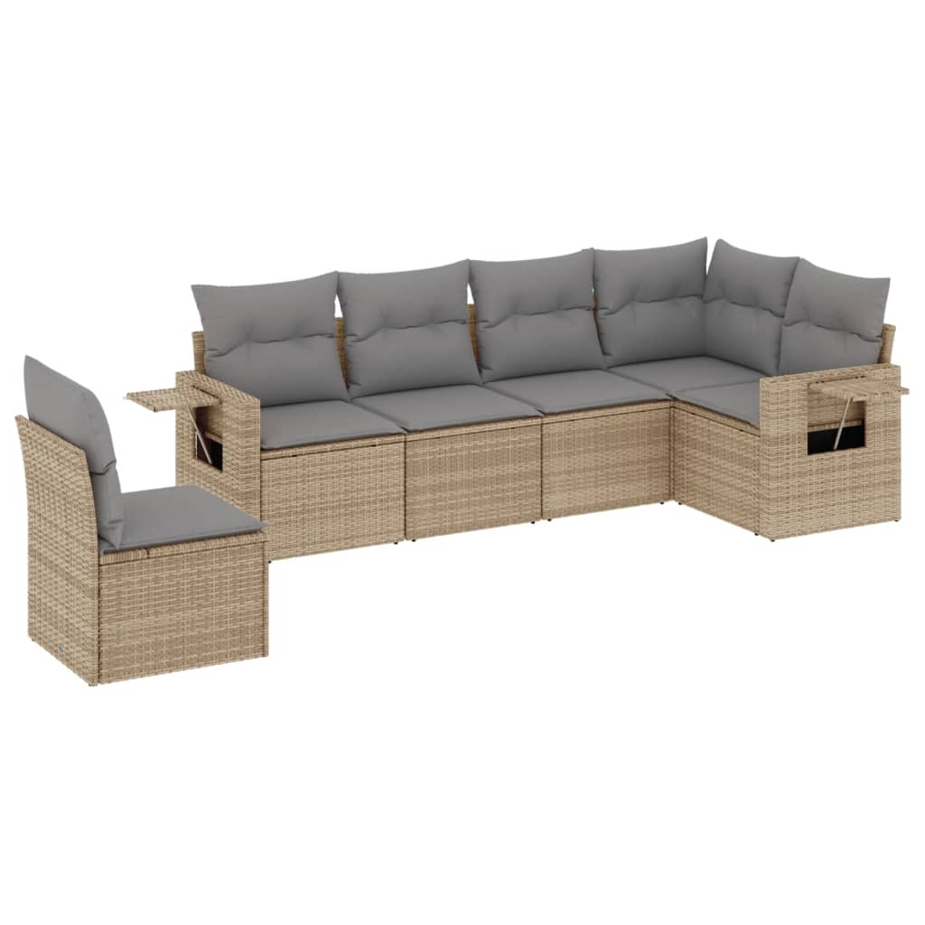 Set Divano da Giardino 6 pz con Cuscini Beige in Polyrattan - homemem39