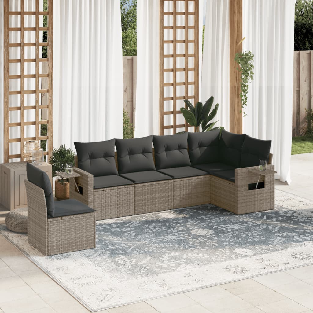 Set Divano da Giardino 6 pz con Cuscini Grigio in Polyrattan - homemem39