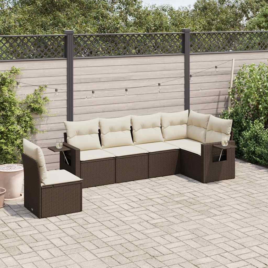 Set Divano da Giardino 6 pz con Cuscini Marrone in Polyrattan - homemem39