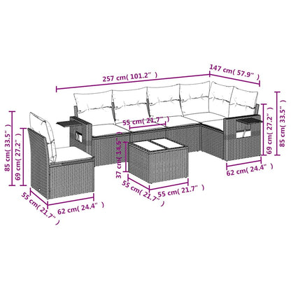 Set Divani da Giardino con Cuscini 7pz Nero Polyrattan