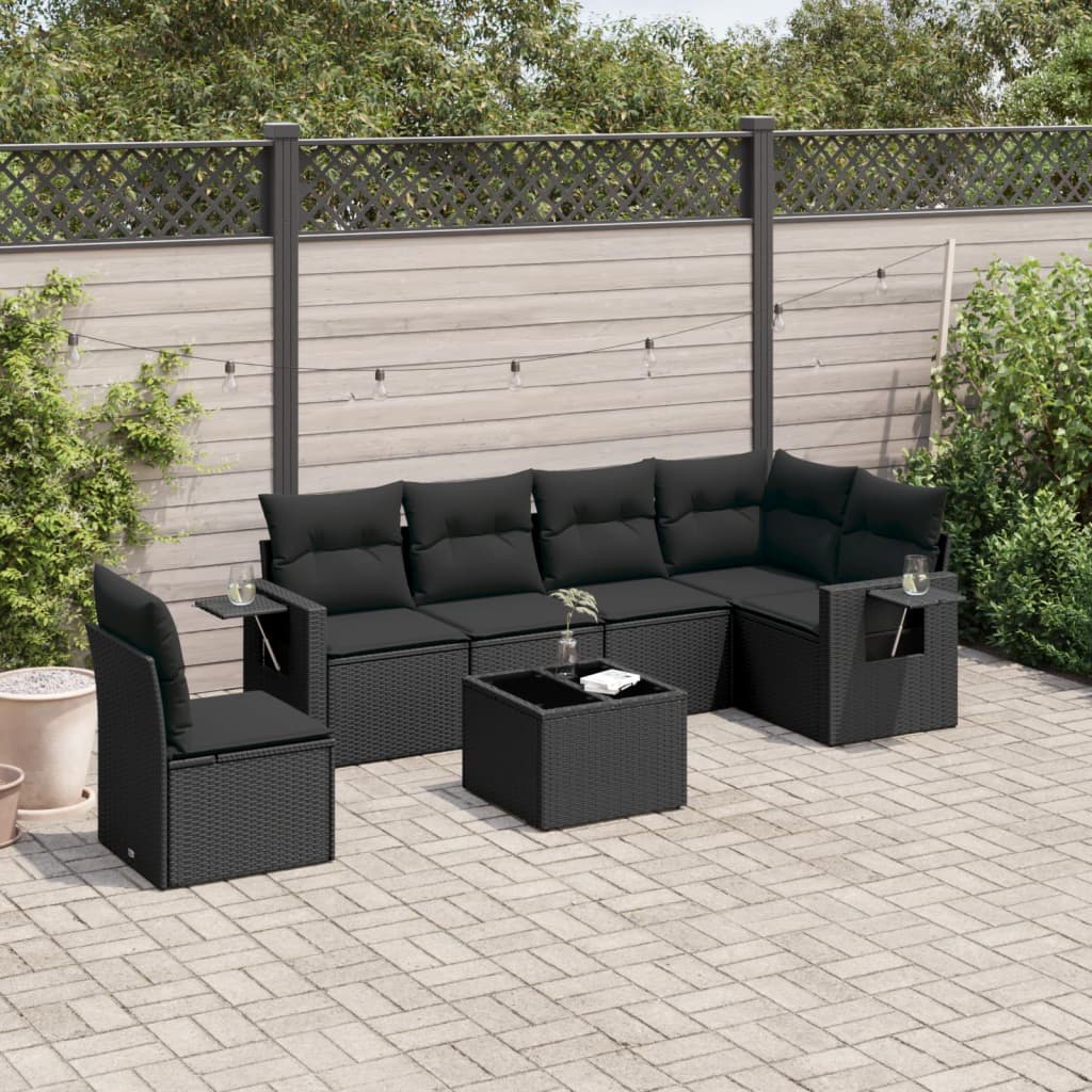 Set Divani da Giardino con Cuscini 7pz Nero Polyrattan - homemem39