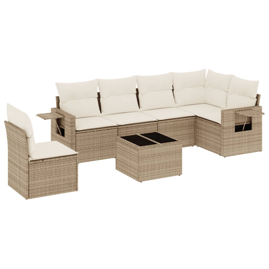 Set Divani da Giardino 7 pz con Cuscini Beige in Polyrattan - homemem39