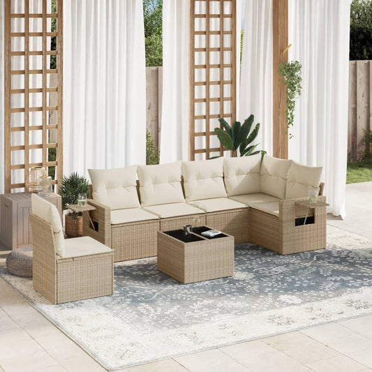 Set Divani da Giardino 7 pz con Cuscini Beige in Polyrattan - homemem39