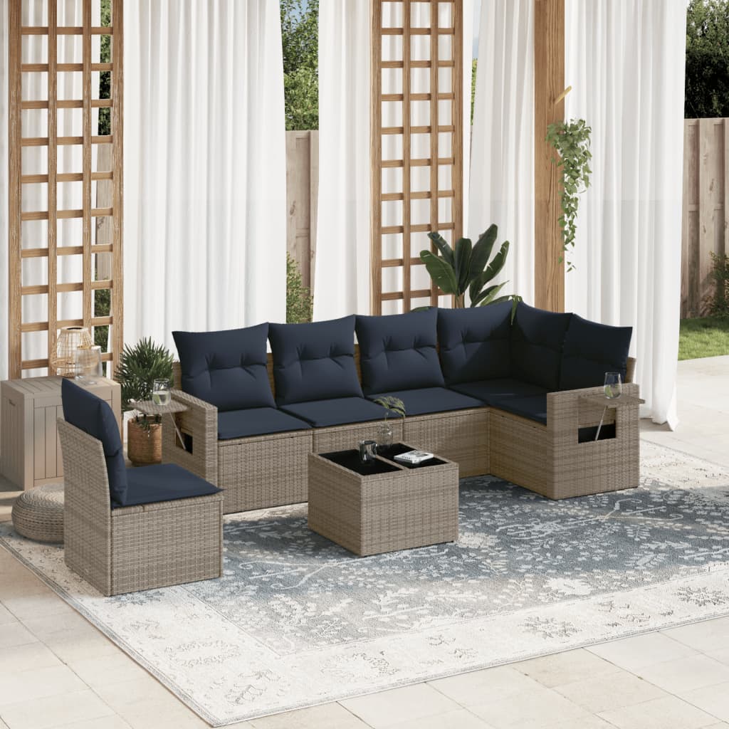 Set Divani da Giardino 7 pz con Cuscini in Polyrattan
