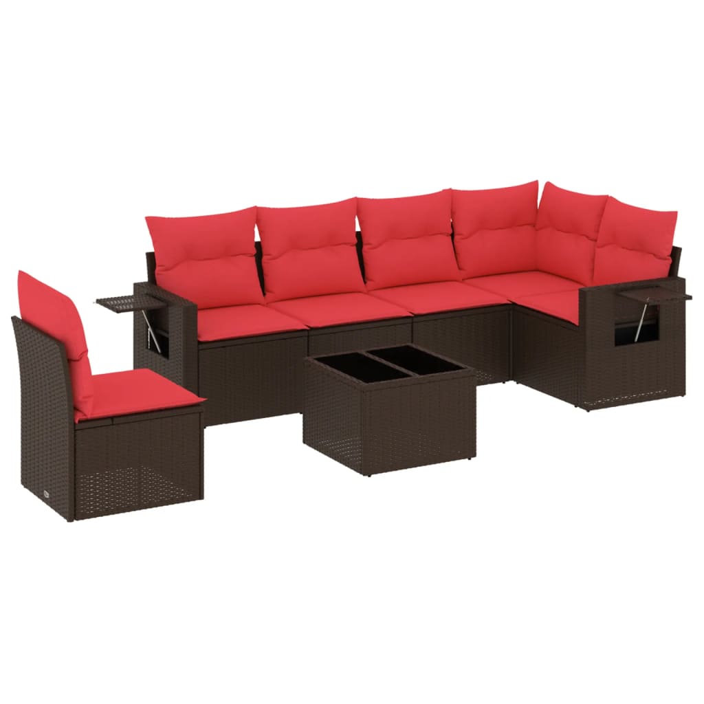 Set Divani da Giardino 7 pz con Cuscini Marrone in Polyrattan