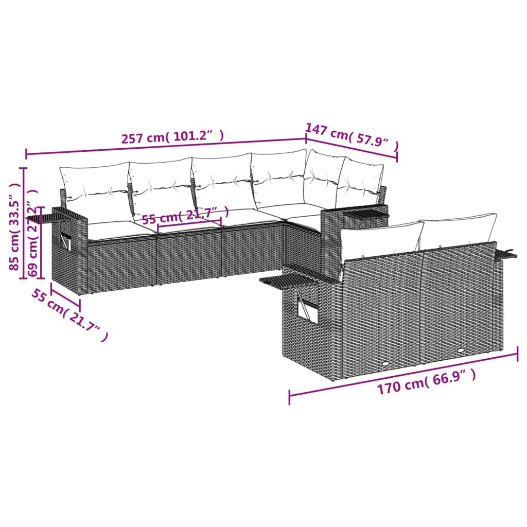 Set Divani da Giardino con Cuscini 7pz Nero Polyrattan | homemem39
