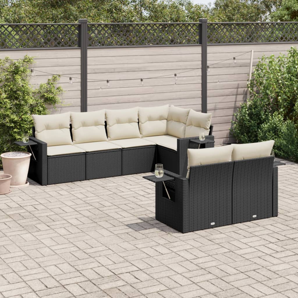 Set Divani da Giardino con Cuscini 7pz Nero Polyrattan | homemem39