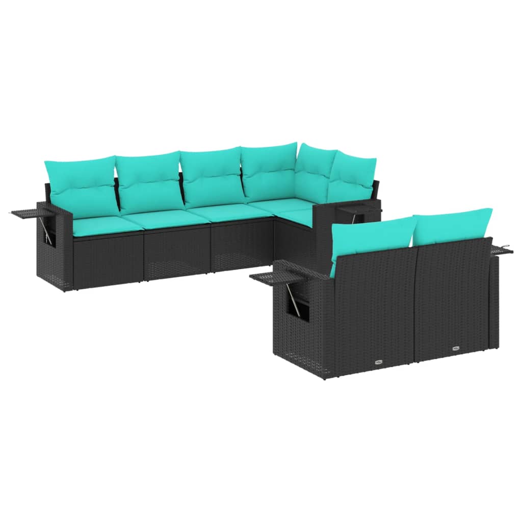 Set Divani da Giardino 7 pz con Cuscini Nero in Polyrattan