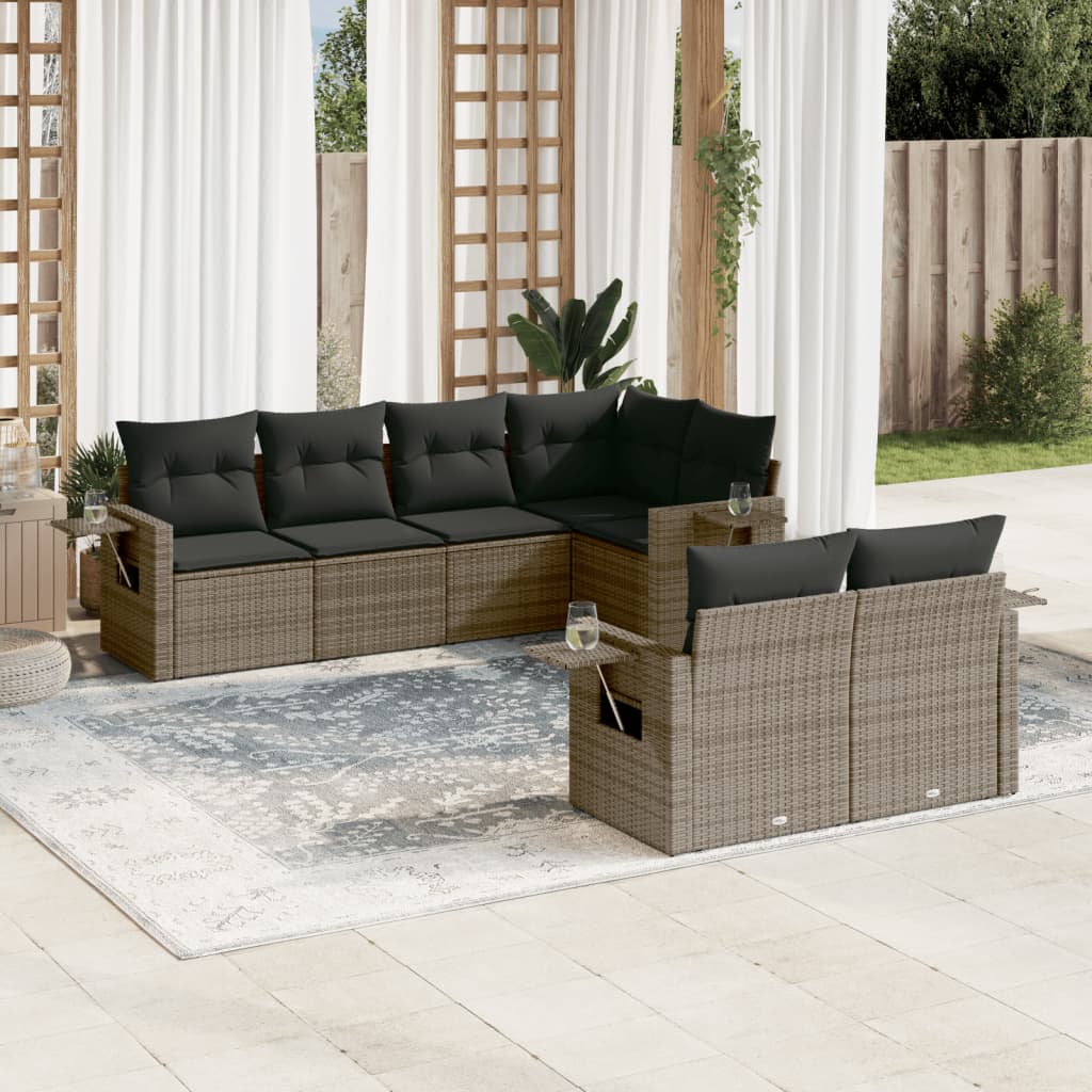 Set Divani da Giardino 7 pz con Cuscini Grigio in Polyrattan - homemem39